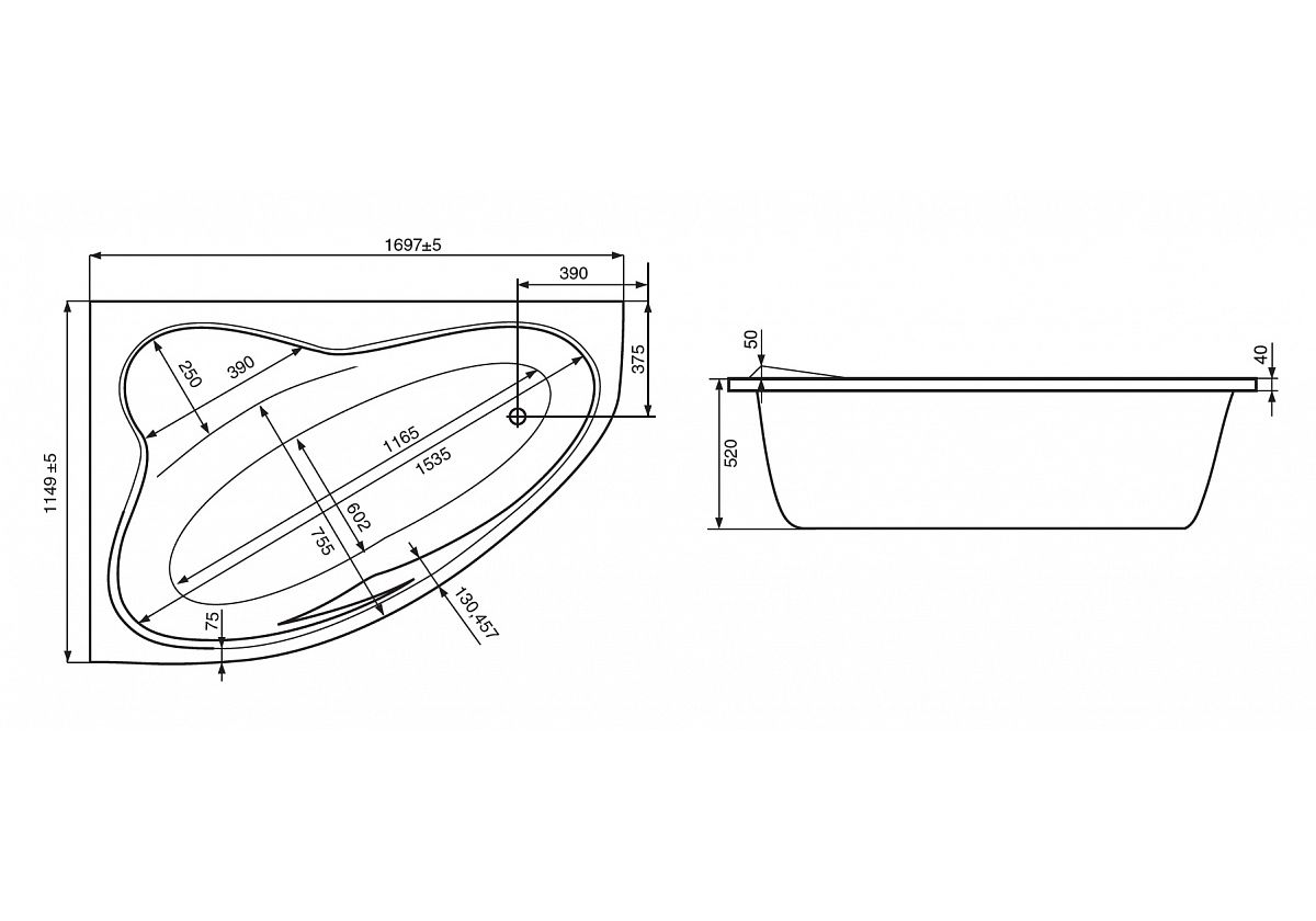 Приобрести ванна акриловая roca luna 170x115 см 7.2486.4.100.0