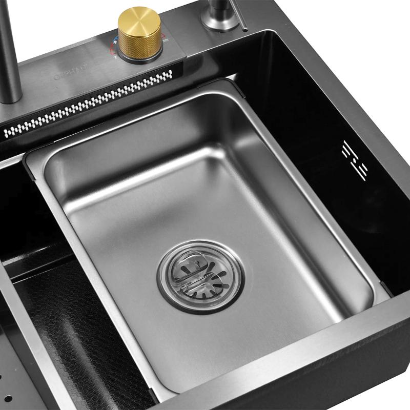 Приобрести gerhans кухонная мойка 75х45 см, функциональная, графит\декор