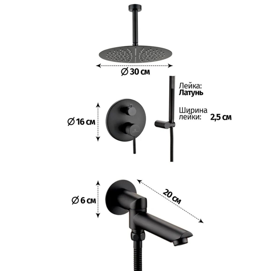 Приобрести grocenberg встраиваемая душевая система, черная матовая gb5099bl-2