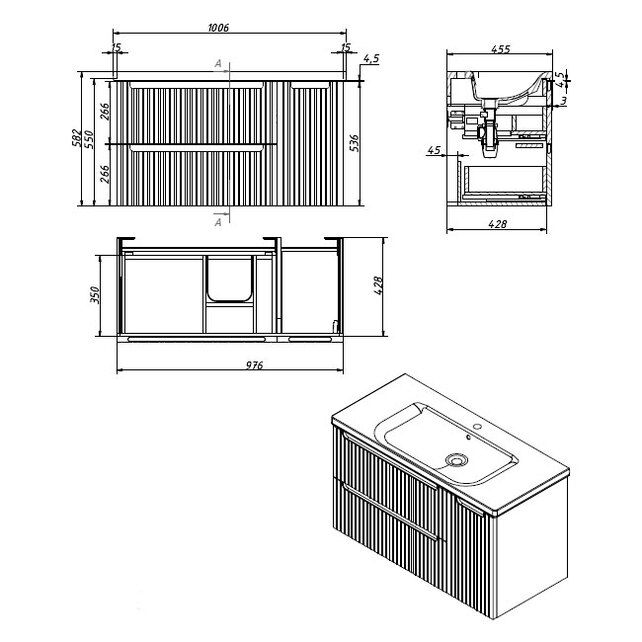Приобрести caprigo тумба с раковиной termin-smalty stripe 100 см, правая, графит, эмаль