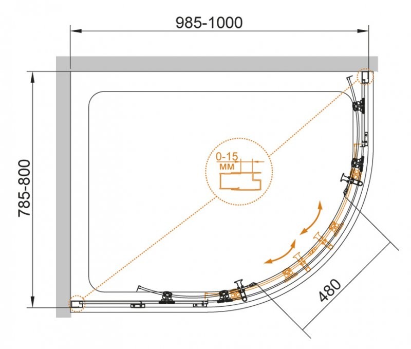 Приобрести cezares душевое ограждение eco 100х80см eco-o-rh-2-100/80-c-cr