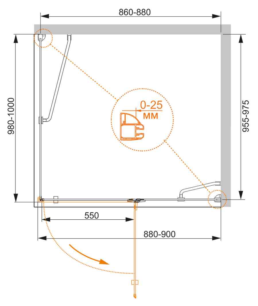 Приобрести cezares душевое ограждение bergamo 90х100 см, хром bergamo-w-ah-1-90/100-c-cr-r