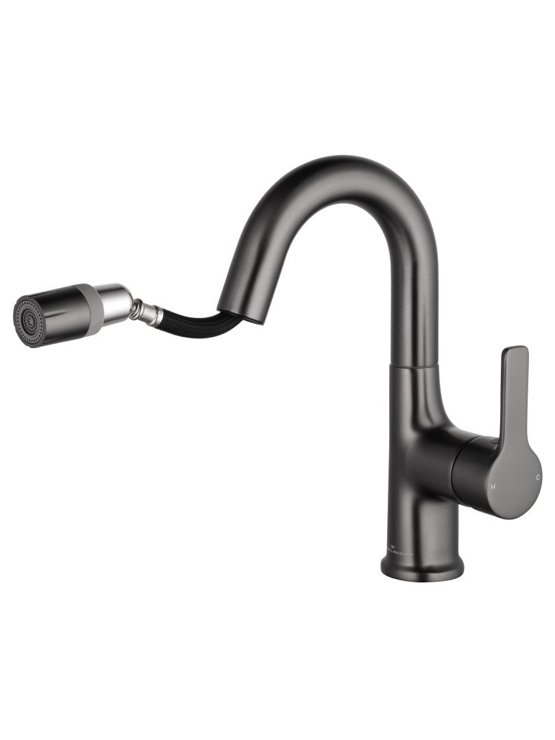 Приобрести смеситель для раковины с выдвижным изливом wonzon & woghand, темный графит (ww-fe01l212-bgg)
