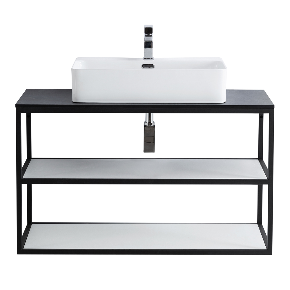 Приобрести cezares тумба подвесная с раковиной cadro 100 см см, двухярусная nero, черная cadro-100/46/58-2c-so-met-st