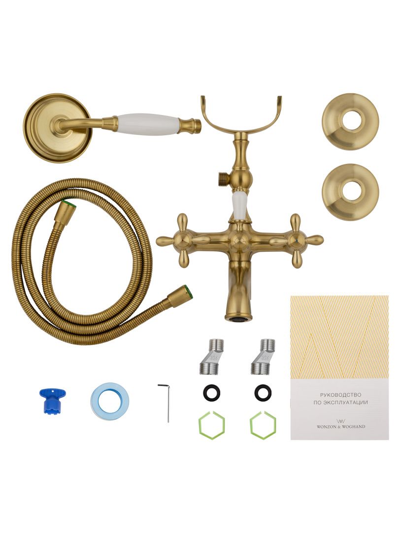Приобрести смеситель для ванны с душем wonzon & woghand retro, брашированное золото (ww-88639020-bg)