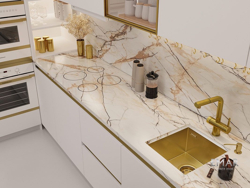 Приобрести emar кухонная мойка 38х42 см, золото emb-130 pvd emb-128a pvd nano golden