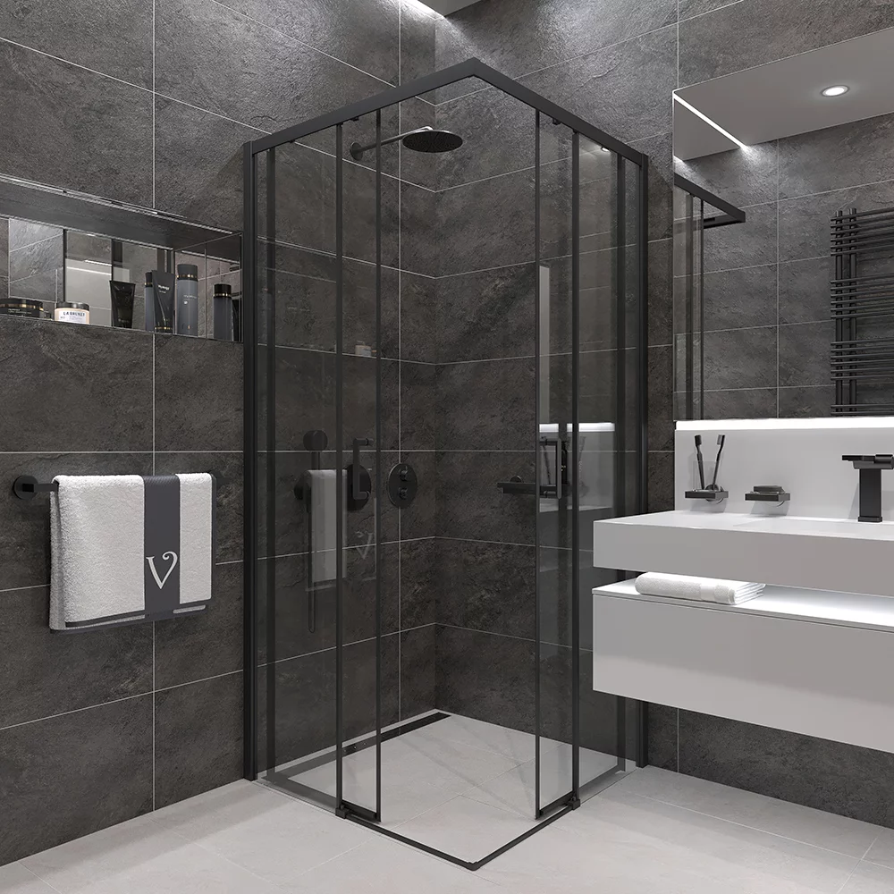 Приобрести veconi душевое ограждение rovigo 80х80 см, черное, прозрачное rv47b-80-01-c4