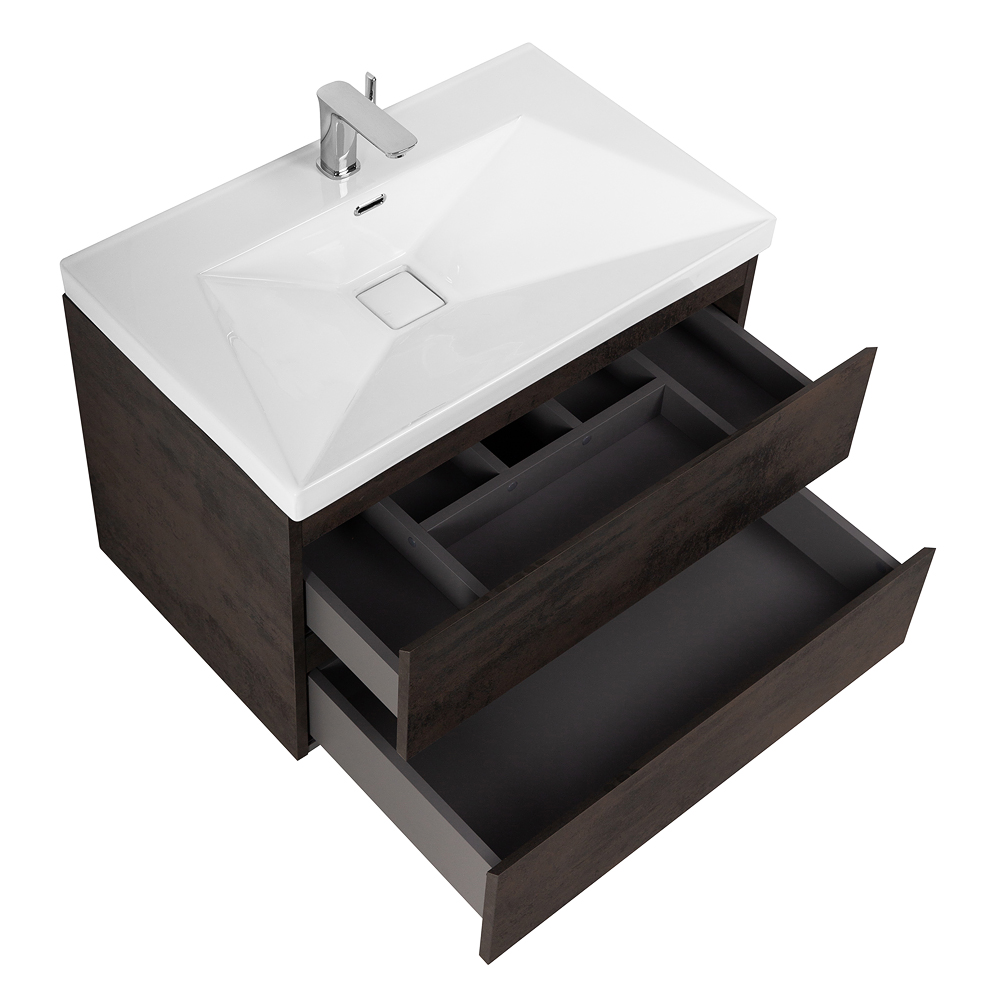 Приобрести cezares тумба подвесная с раковиной molveno 80 см ossido, темно коричневая molveno-80-2c-so-oss