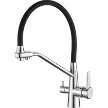 HAIBA Смеситель для кухни 444 мм, гибкий излив, черный\хром HB-76855