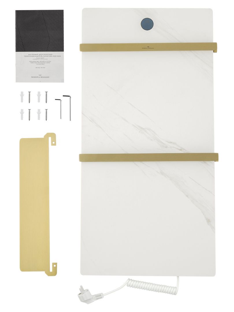 Приобрести полотенцесушитель электрический с каменной плитой белый мрамор wonzon & woghand stuttgart, брашированное золото (ww-a504w-bg)