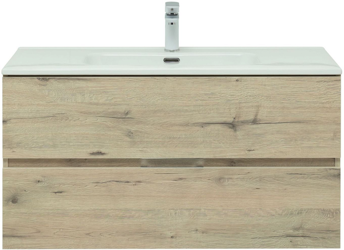 Приобрести aquanet тумба с раковиной алвита new 100 см, 2 ящика, дуб веллингтон белая