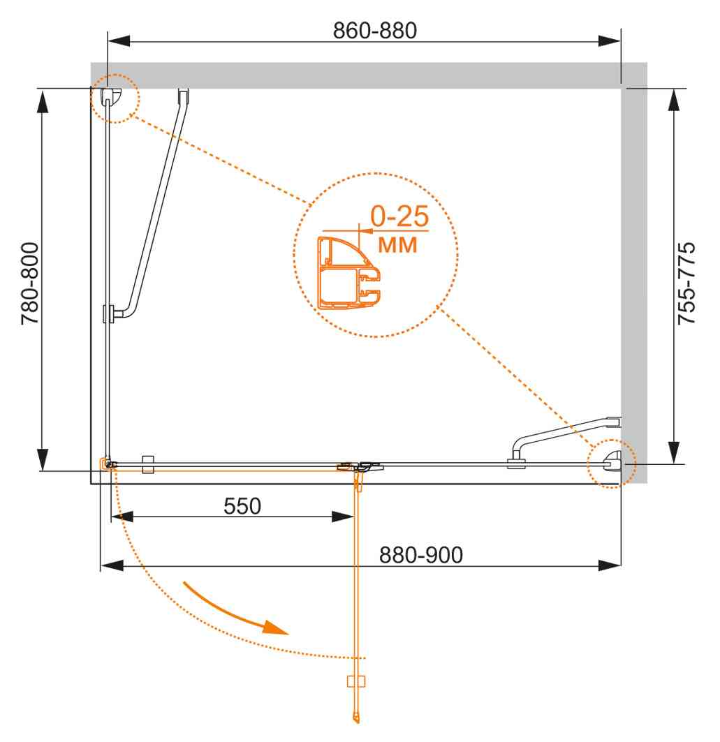 Приобрести cezares душевое ограждение bergamo 90х80 см, хром bergamo-w-ah-1-90/80-c-cr-r