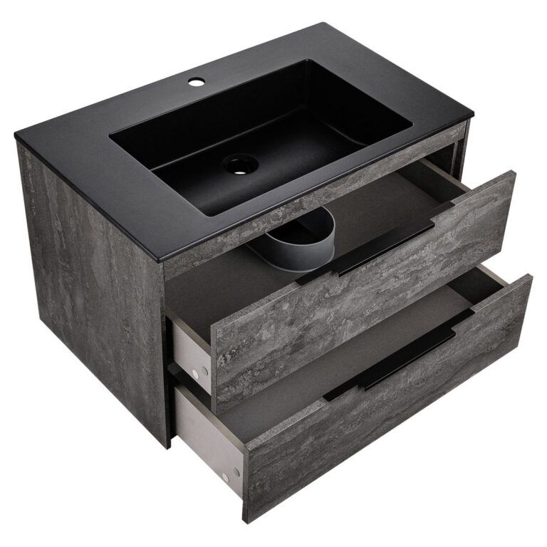 Приобрести vincea тумба подвесная chiara 80 см, серый камень с черной раковиной vmc-2c2800gs;vcb-13800b