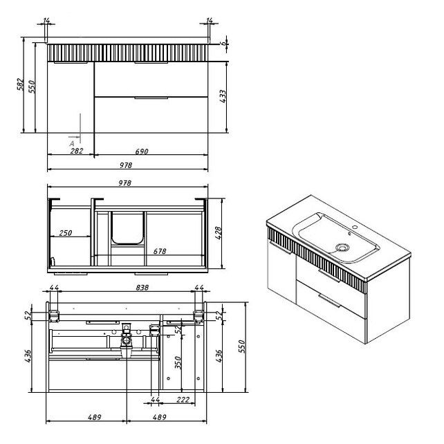 Приобрести caprigo тумба с раковиной monbar -albero 100 см, левая, дюна, шпон
