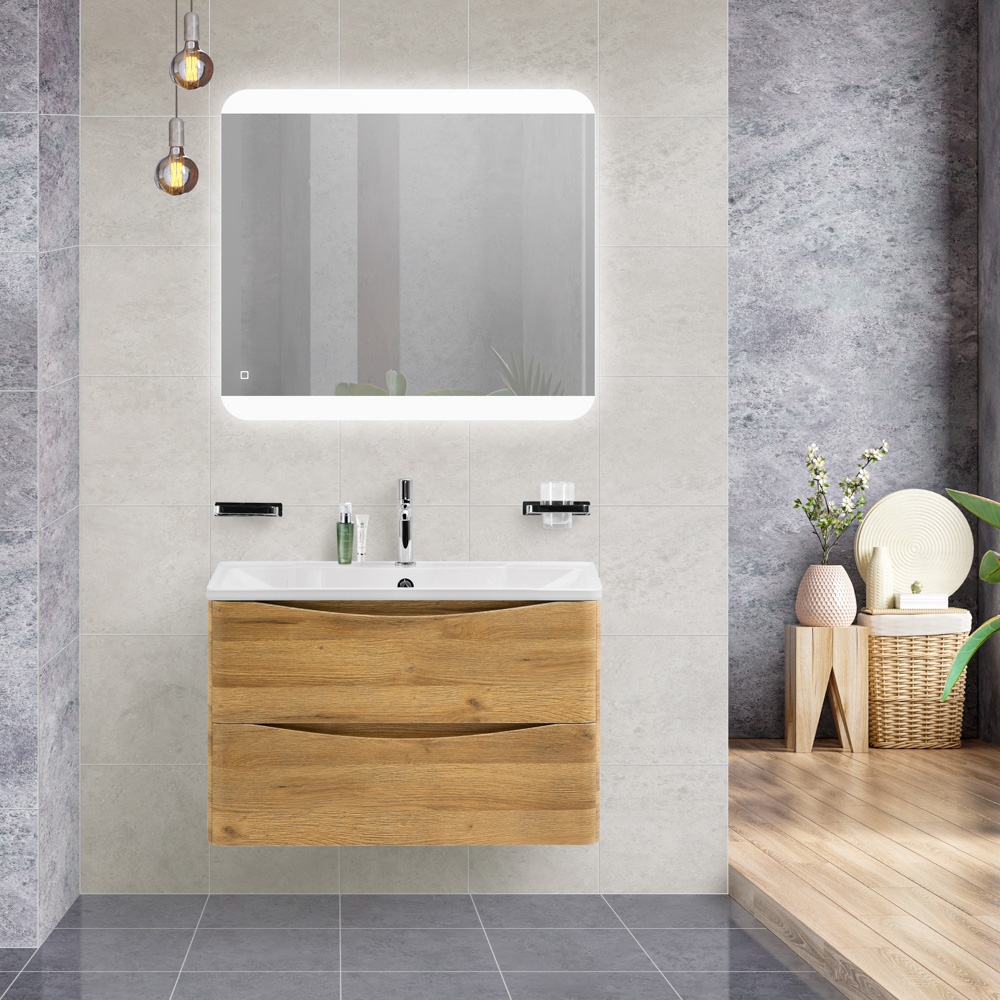 Приобрести belbagno тумба с раковиной acqua 80 см, подвесная rovere rustico, белая раковина
