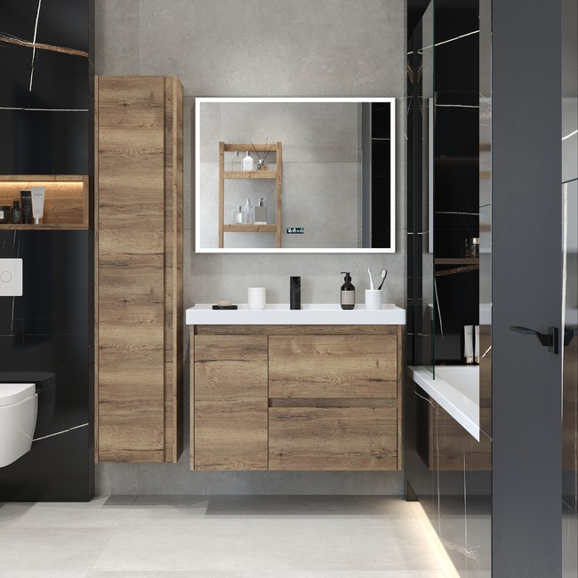 Приобрести briz зеркало bern 80х80 см, с подсветкой, подогревом,часы, температура, сенсорное включение , черное, пдз 47-60