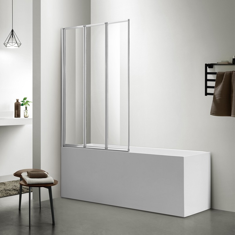 Приобрести azario шторка для ванны preston 900*1500мм, 3-х секционная, стекло, профиль хром/прозрачное