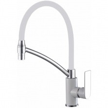 HAIBA Смеситель для кухни 406 мм, гибкий излив, белый\хром HB-72505-8