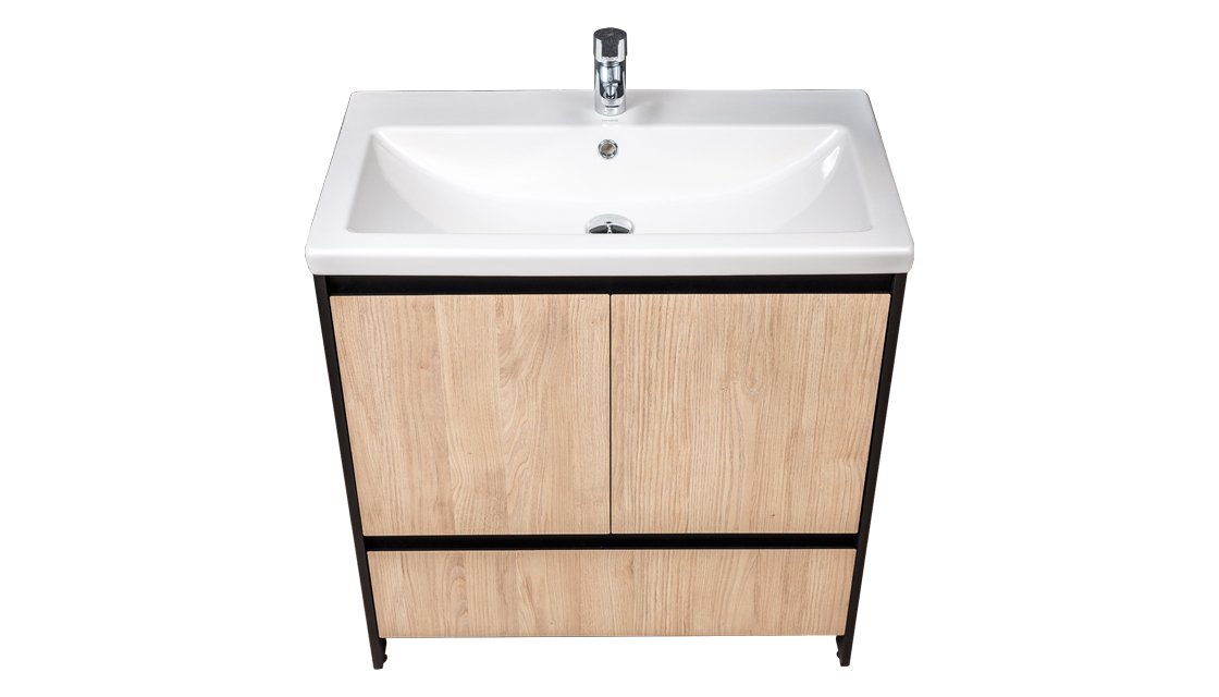 Приобрести тумба напольная с раковиной velvex klaufs 80 см черный матовый/дерево(шатанэ)