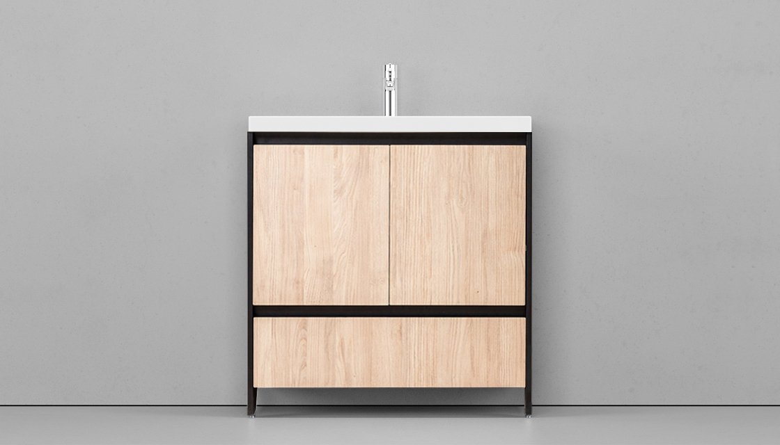 Приобрести тумба напольная с раковиной velvex klaufs 80 см черный матовый/дерево(шатанэ)