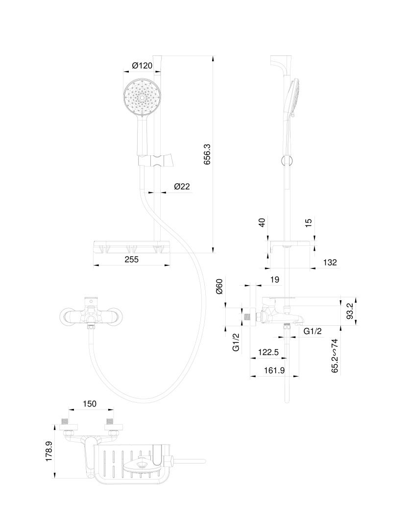 Приобрести смеситель для ванны с душевым гарнитуром wonzon & woghand alfa, брашированное золото (ww-ae3201-bg)
