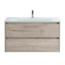 BelBagno Тумба с раковиной KRAFT 80 см, подвесная Rovere Galifax Bianco, стеклянная раковина