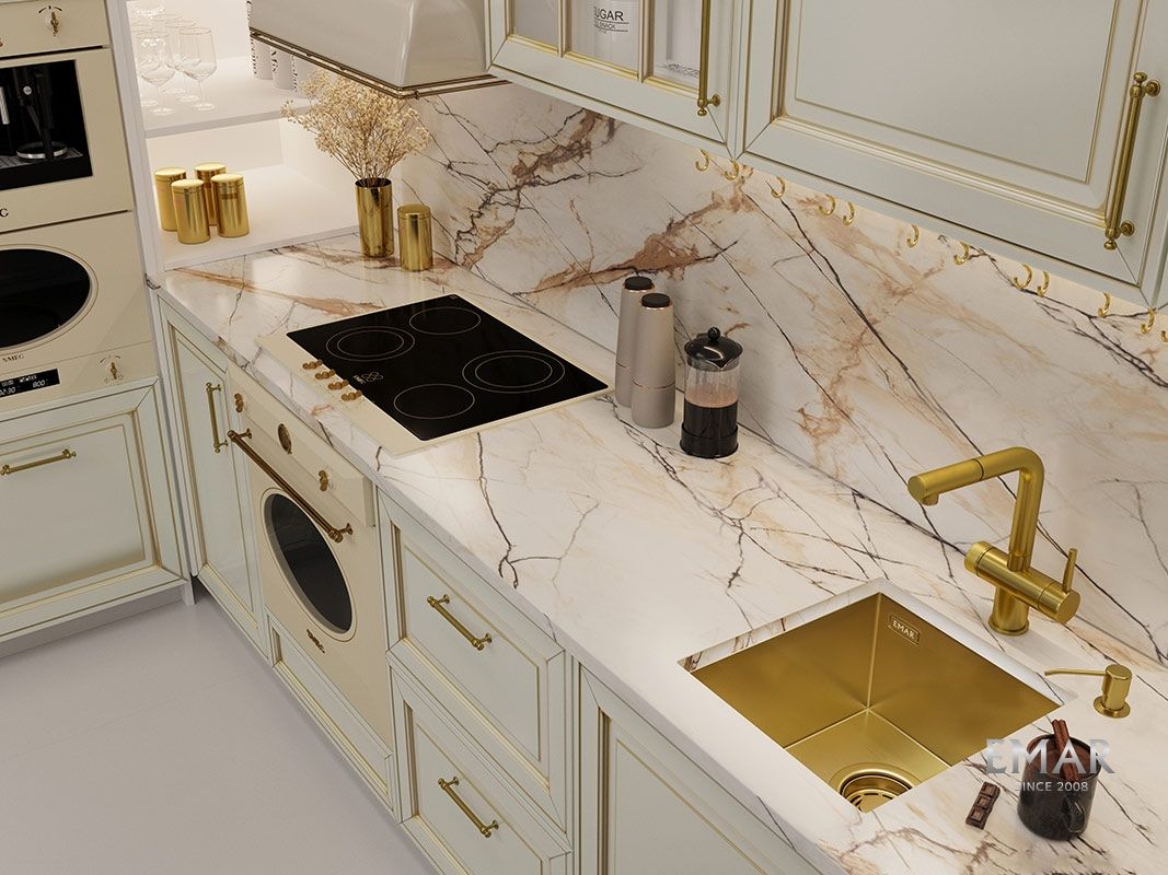 Приобрести emar кухонная мойка 38х42 см, золото emb-130 pvd emb-128a pvd nano golden