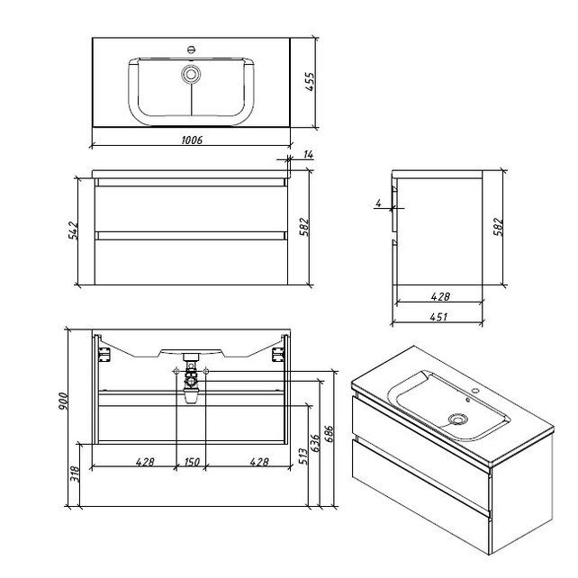 Приобрести caprigo тумба с раковиной forte-albero 100 см, альберо, шпон