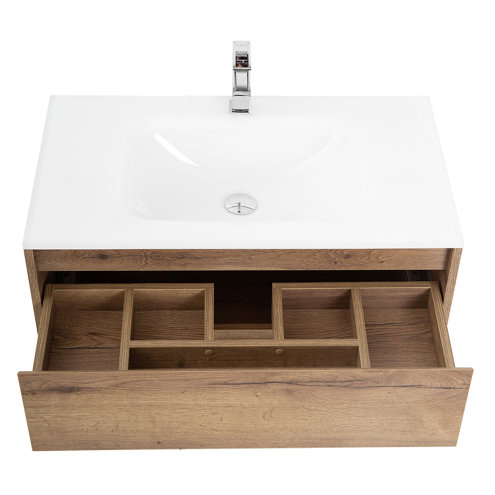 Приобрести belbagno тумба с раковиной kraft 100 см, подвесная rovere tabacco, стеклянная раковина