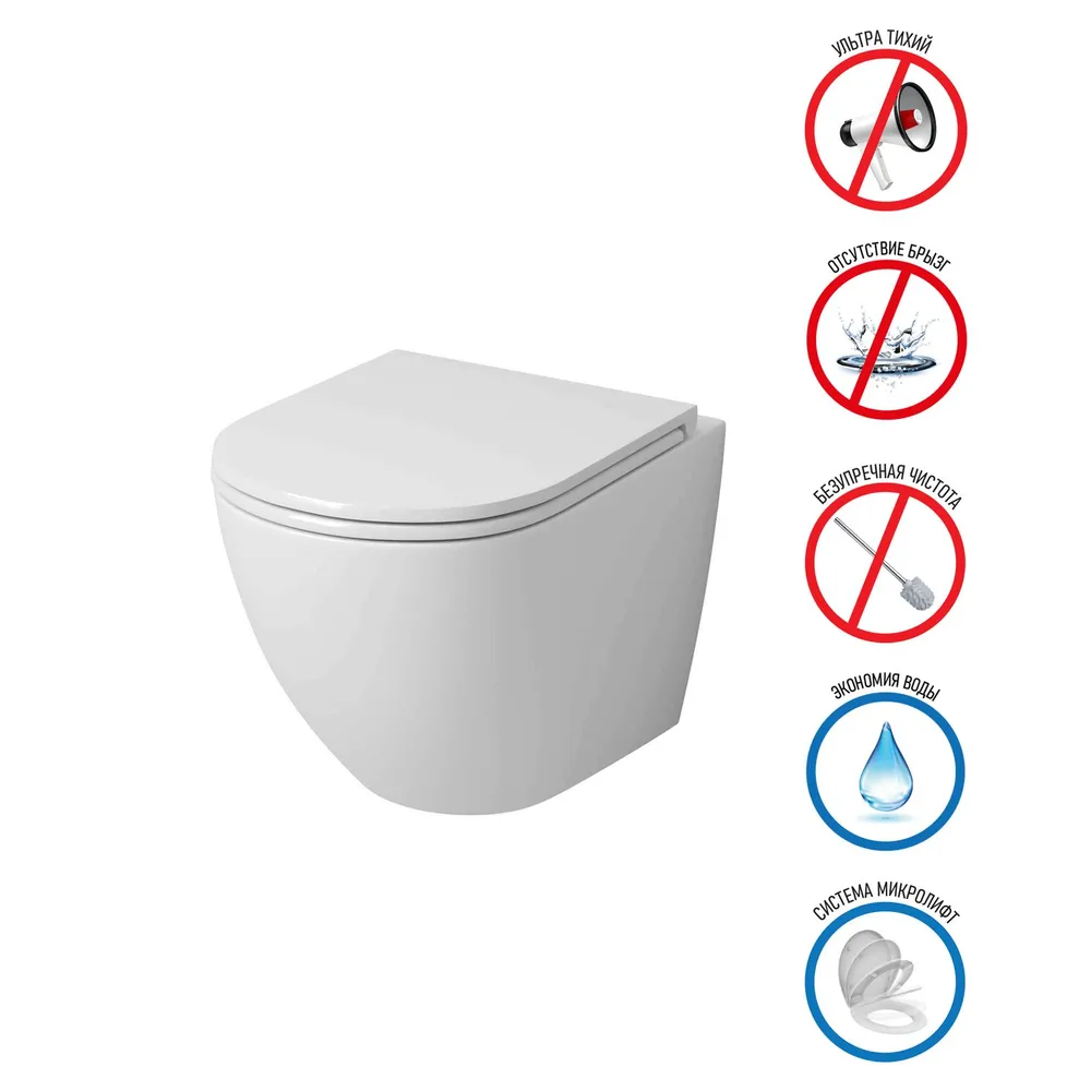 Приобрести grossman унитаз подвесной безободковый tornado с сиденьем дюропласт, микролифт, белый gr-4455sq 