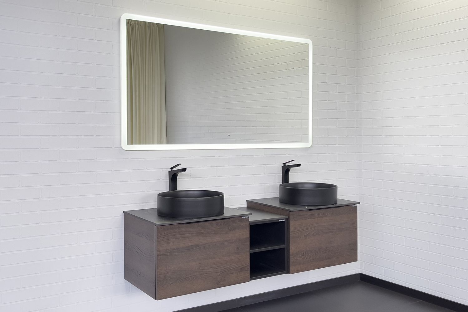 Приобрести сomforty тумба со столешницей и двумя раковинами портленд-150 дуб шоколадно-коричневый