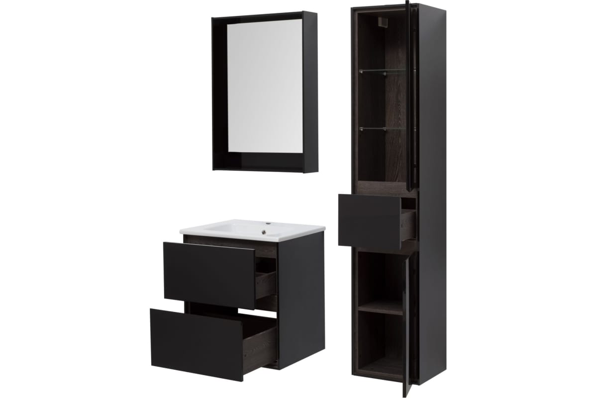 Приобрести aquanet тумба с раковиной милан 60 см, черный глянец