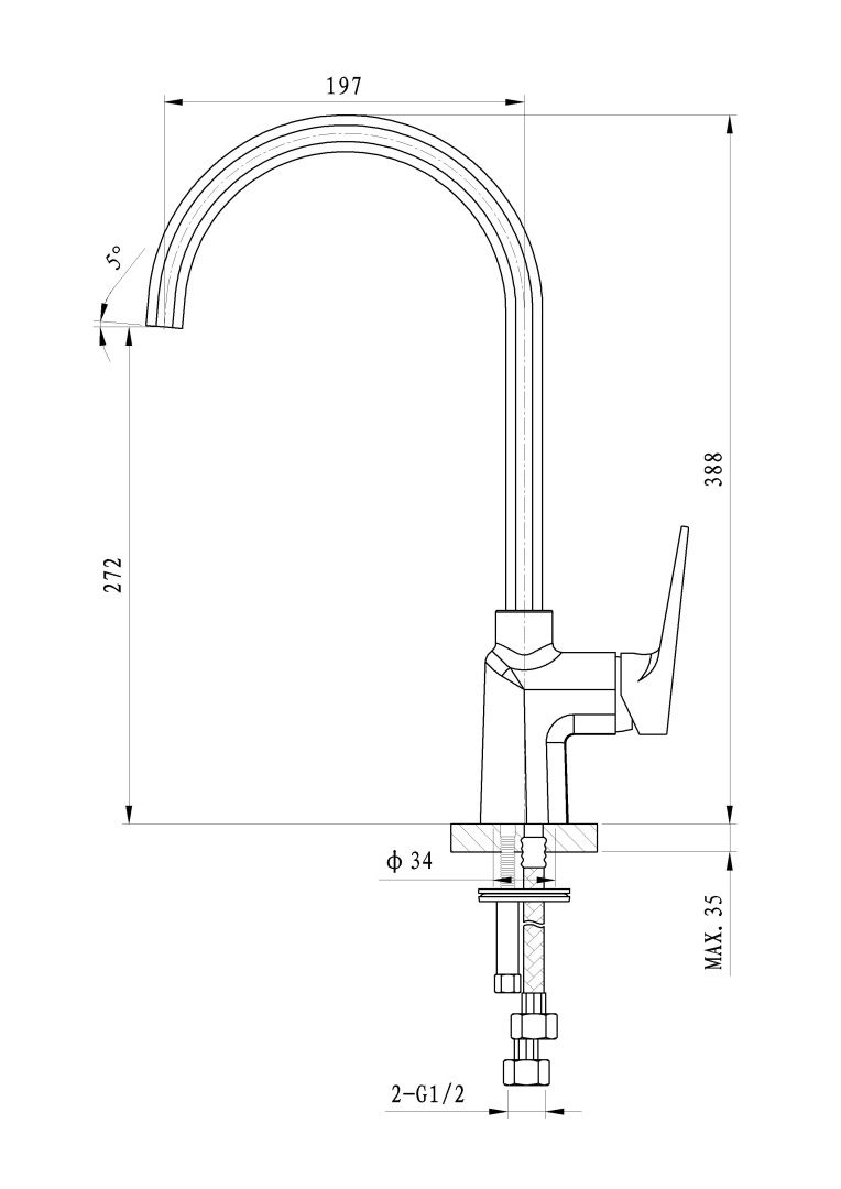 Приобрести смеситель для кухни wonzon & woghand athens, хром (ww-082101-cr)