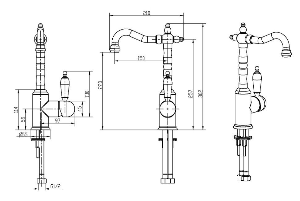 Приобрести boheme сместель для раковины tradizionale, высокий, золото\белый 282