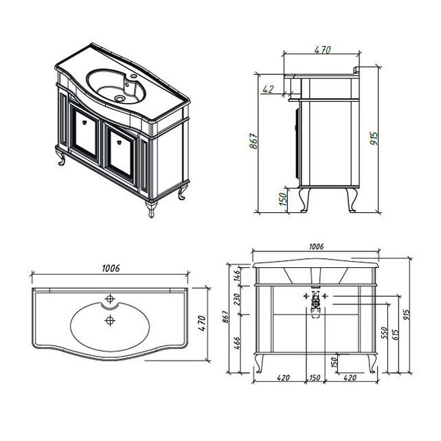 Приобрести caprigo тумба с раковиной fresco 100 см, черная, эмаль