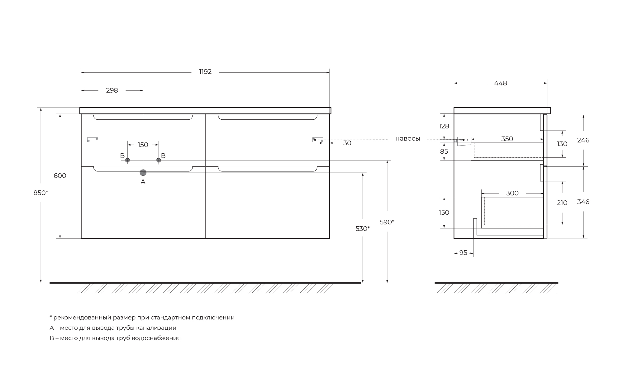 Приобрести belbagno тумба со столешницей etna-h60 120 см, подвесная bianco lucido, раковина слева
