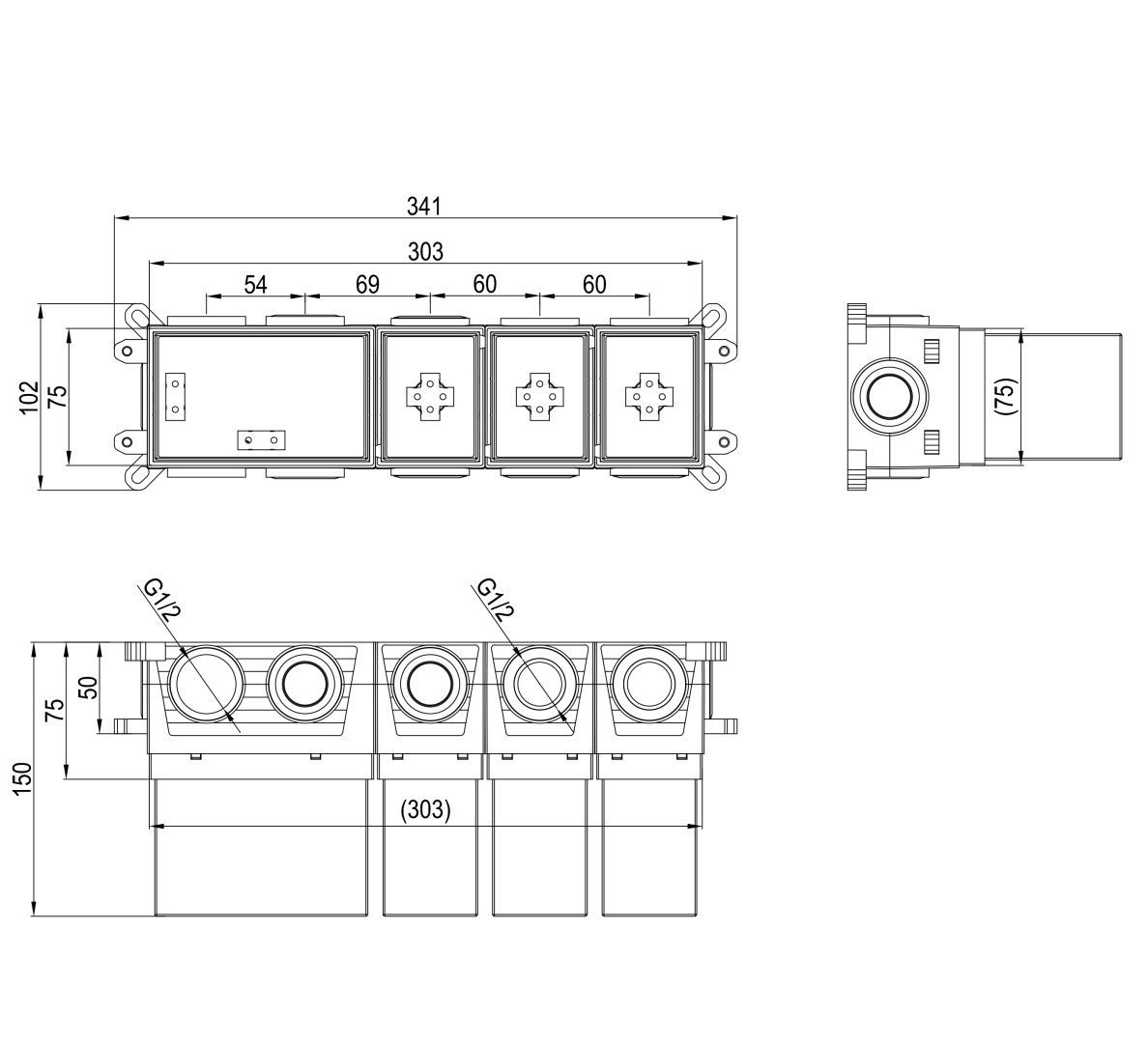 Приобрести скрытая часть термостатического смесителя на 2 потребителя wonzon & woghand (ww-inb162a)