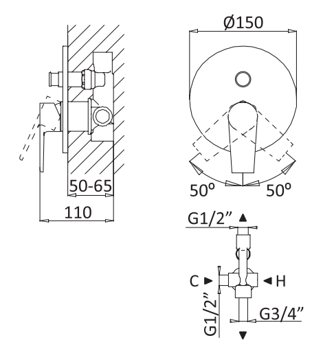 Приобрести cezares встраиваемый смеситель для душа nautic-vdim-bio