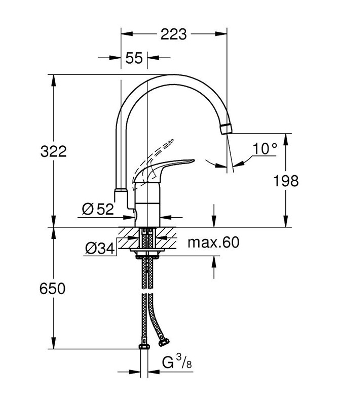Приобрести смеситель однорычажный для мойки grohe euroeco dn 15 32752000