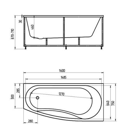 Приобрести акриловая ванна асимметричная aquatek пандора r 160x75 см