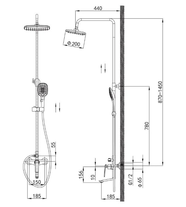 Приобрести душевая система vieir, chiaro 870 мм, черный\хром v333562c