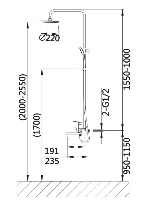 Приобрести душевая система vieir quatto 1600 мм, хром v013561