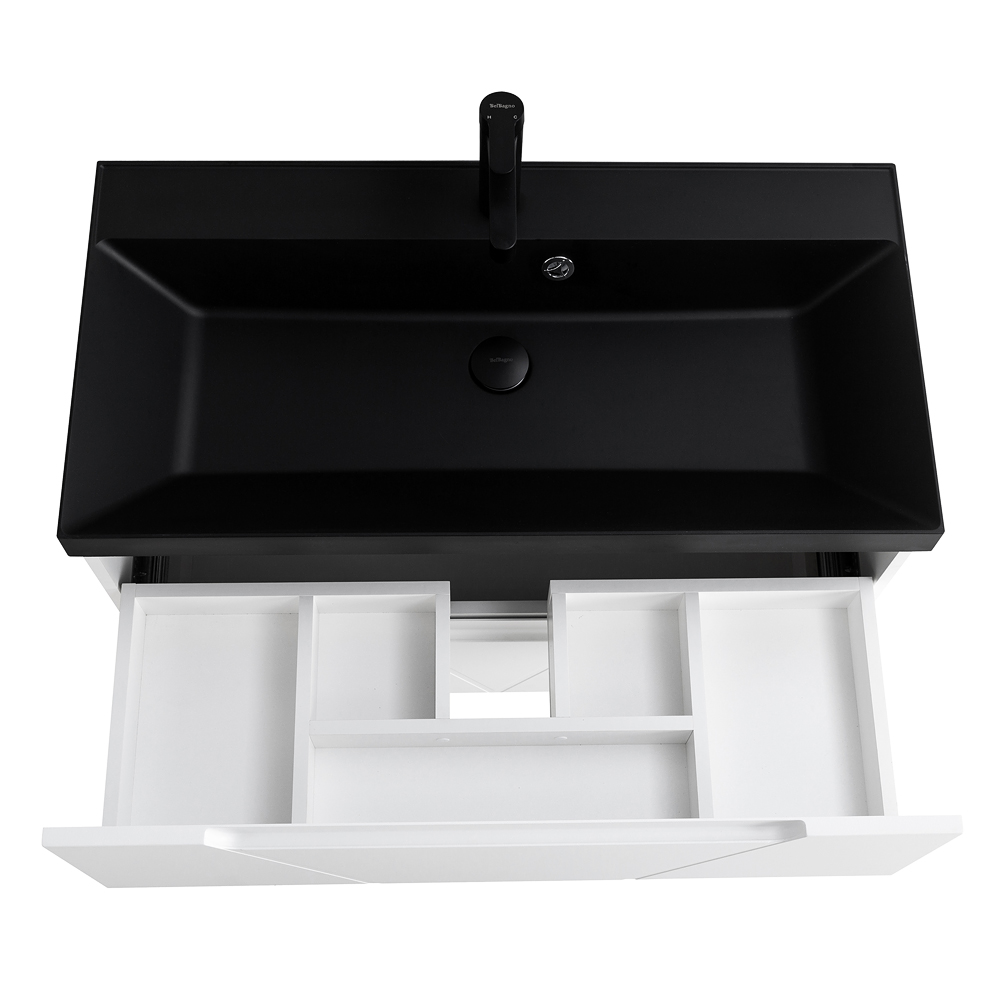 Приобрести belbagno тумба с раковиной vittoria 80 см, подвесная bianco lucido, чёрная раковина