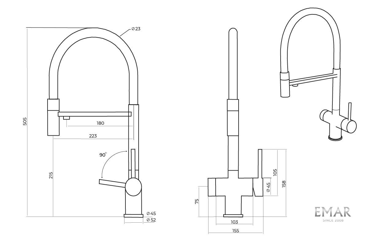 Приобрести emar смеситель для кухни, черный ес - 7024 black