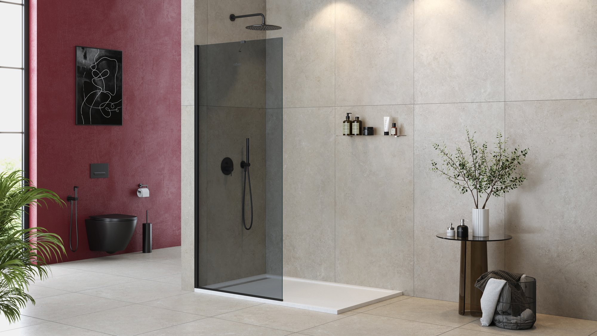 Приобрести cezares душевая перегородка liberta 90 см, серый\черный liberta-l-1-tb-90-gr-nero