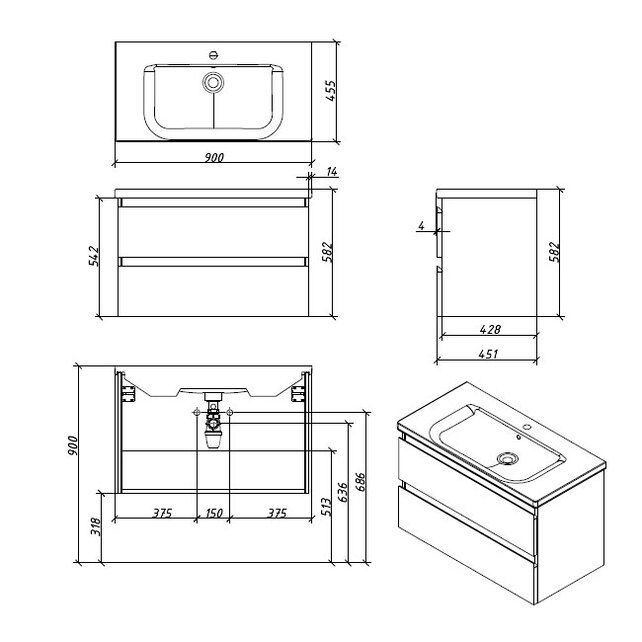Приобрести caprigo тумба с раковиной forte-albero 90 см, дюна, шпон