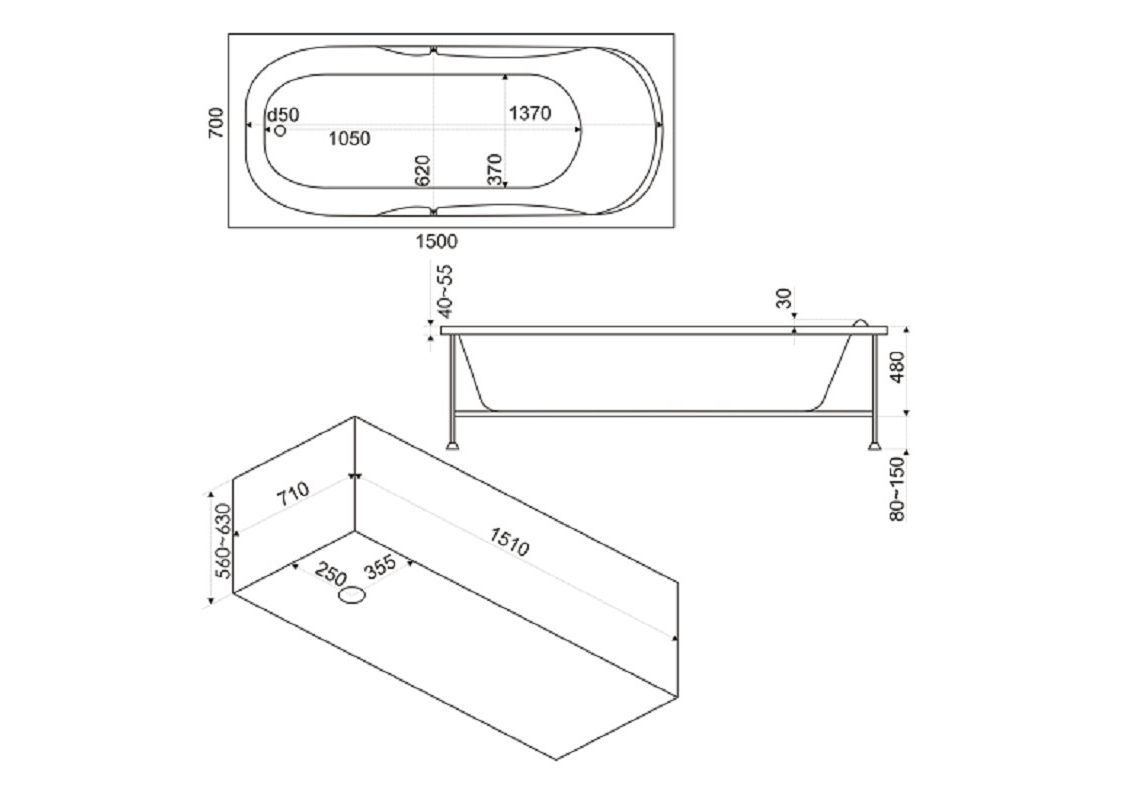 Приобрести акриловая ванна bas ибица 150х70