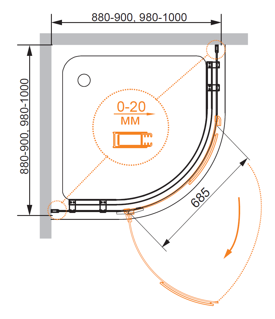 Приобрести cezares душевое ограждение bergamo 100х100см bergamo-w-r-1-100-arco-c-cr-l-iv