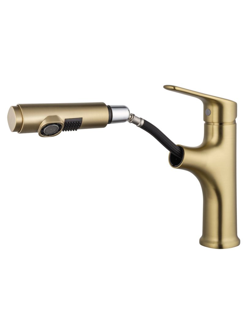 Приобрести смеситель для раковины с выдвижным изливом wonzon & woghand, брашированное золото (ww-ae4151-bg)