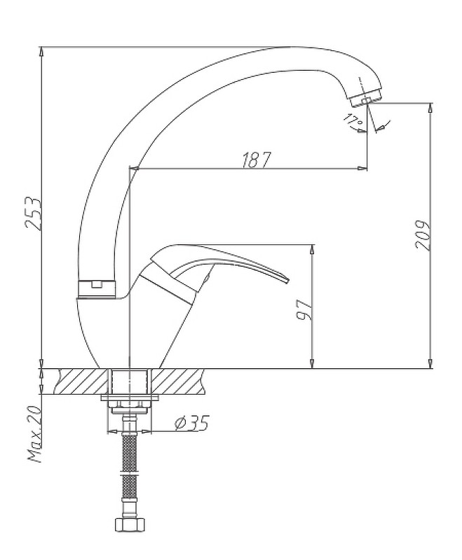 Приобрести haiba смеситель для кухни 253 мм, хром hb-4103-2